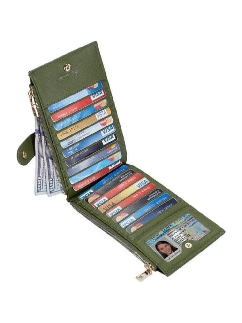Women's Wallet RFID Blocking Bi fold Multi Card Wallet Zipper Pocket ARMY GREEN
